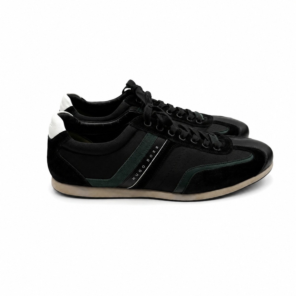 Hugo Boss Stremmo Sneakers Mens 11 Black Green Leather Suede Low Top Shoes Box